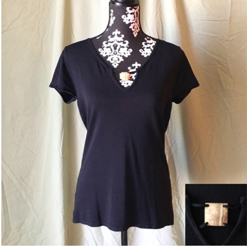 Attyre Black Tribal Blouse with Ivory Bead Accent, XL